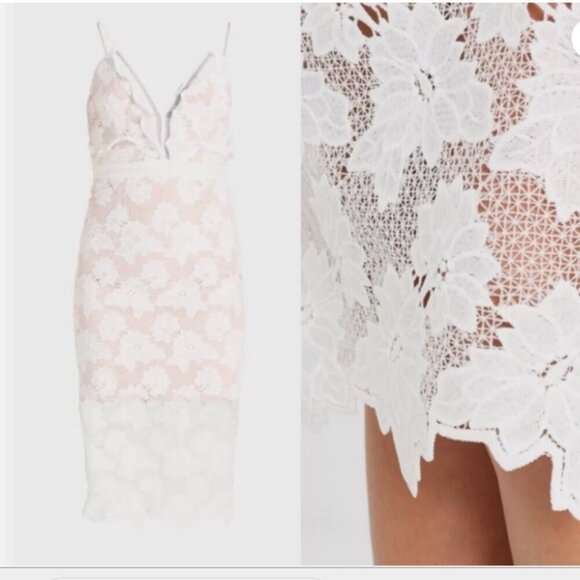 Anthropologie Bardot Vienna Lace White Lace Nuce Slip Sheath Midi Dress Size 6 - Picture 3 of 15